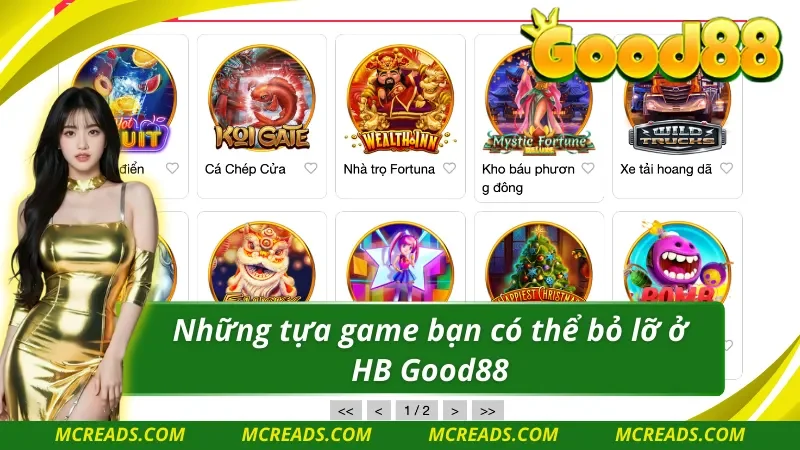 Giao diện chính tổng hợp một số trò chơi tại HB điện tử Good88